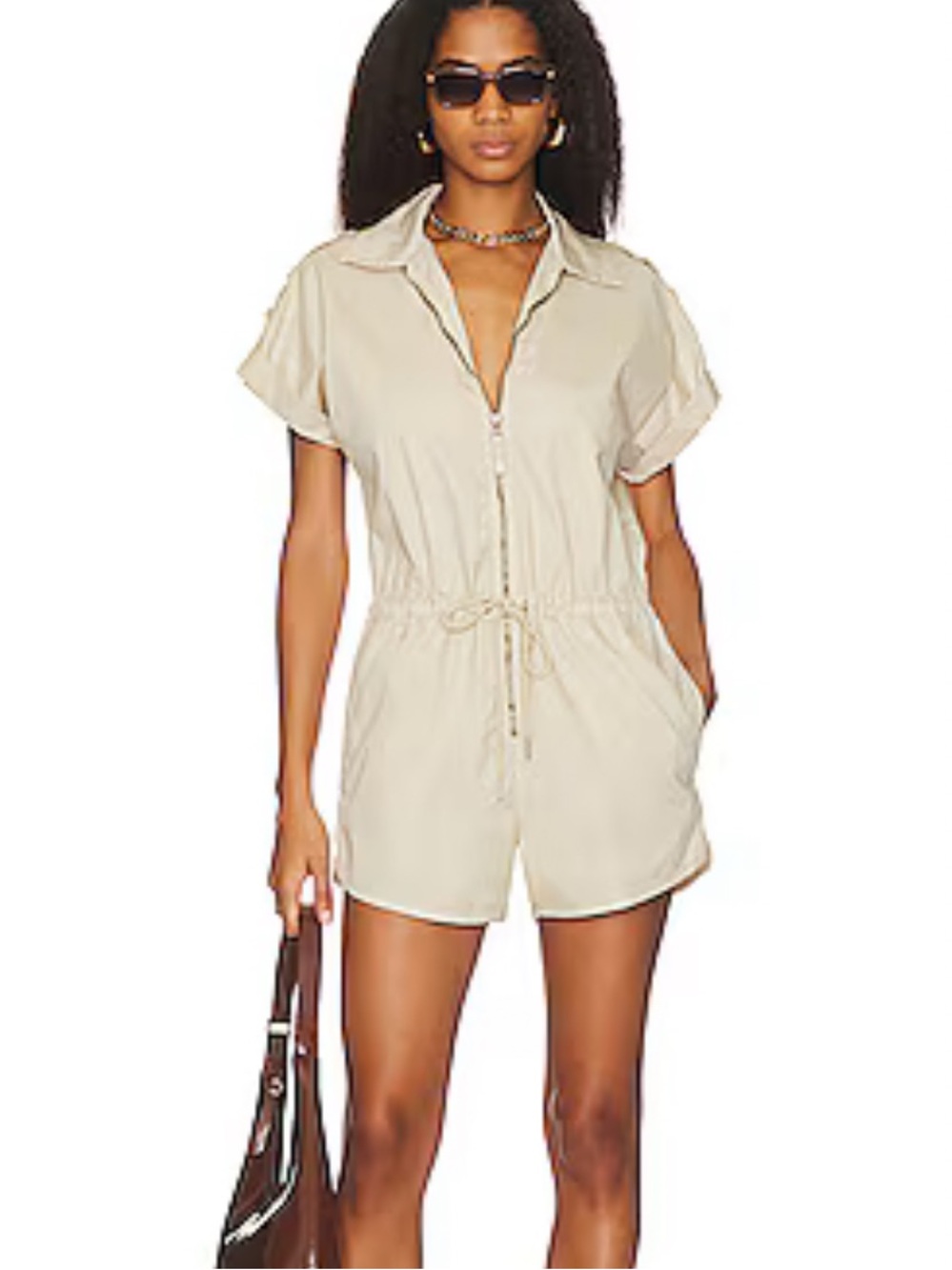 Pistola Tan Meg SS zip up Utility romper L